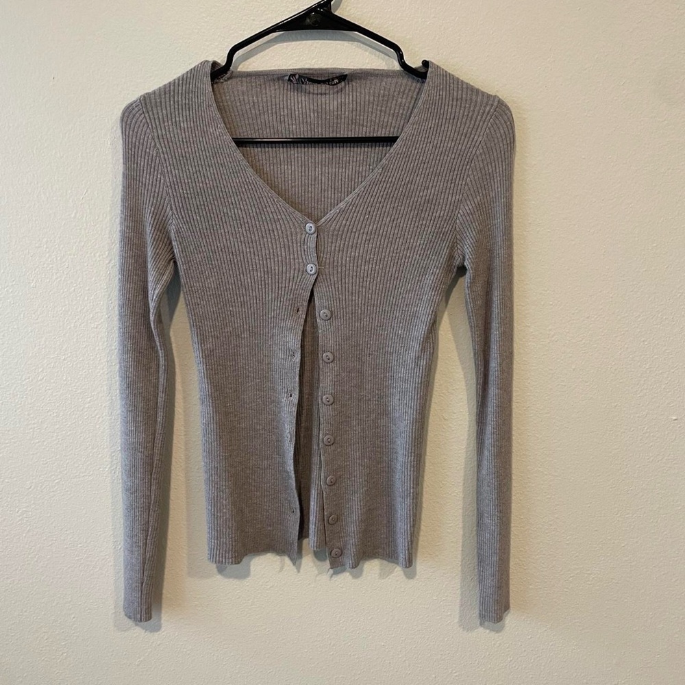 Love Culture Heather Gray Ribbed Cardigan
